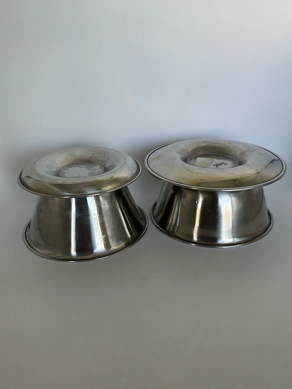Vintage Stainless Steel Sauce Bowls with  Attached Underplates Set of 2